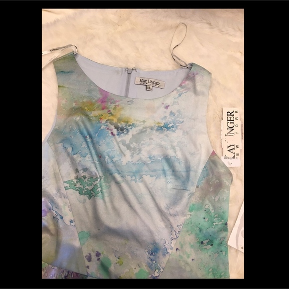 NWT $380‎ Kay Unger Watercolor Print A-Line Dress [SZ 8 ] - Picture 5 of 5